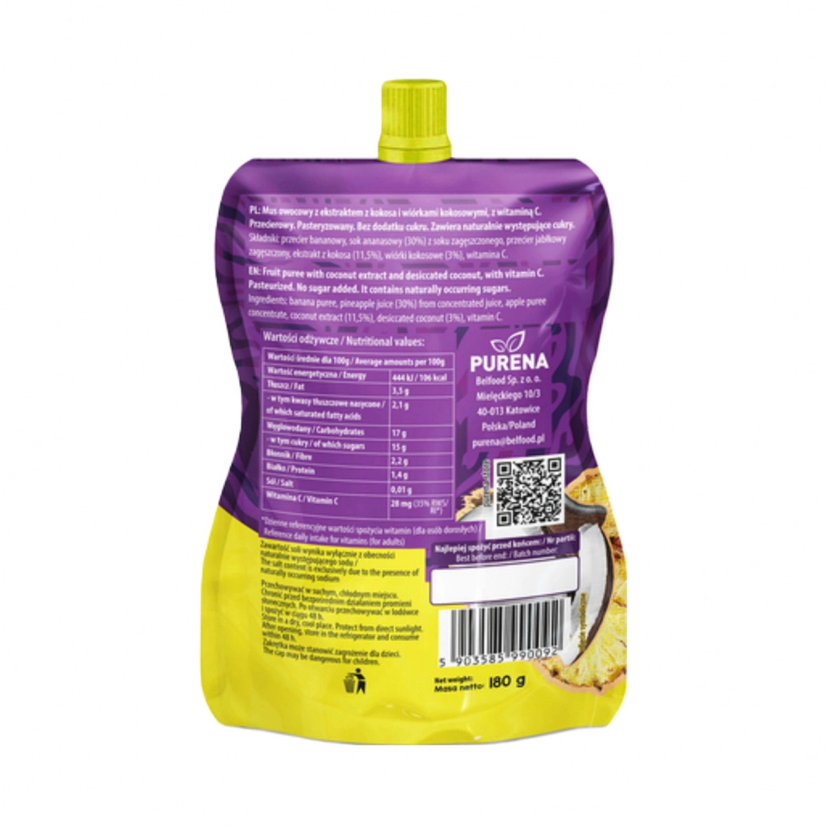Chrupaczka ananas kokos z wiórkami kokosowymi 180g Purena