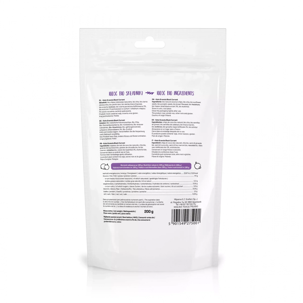 BIO Keto Granola Czarna Porzeczka 200g Diet Food