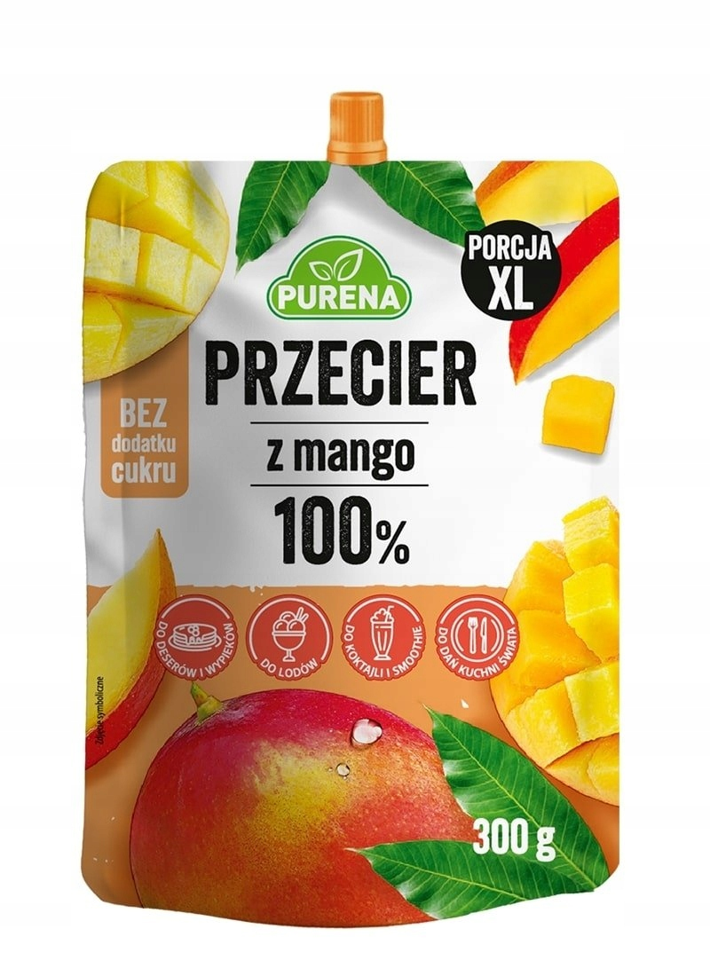 ZESTAW 8x Przecier mango 100% 350 g Purena MUS OWOCOWY bez dodatku CUKRU