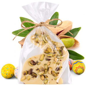 Czekolada Biała Zajączek z Miodem i pistacjami 85g Łysoń